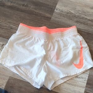 Nike White and Pink Athletic Shorts with Moisture-Wicking Fabric